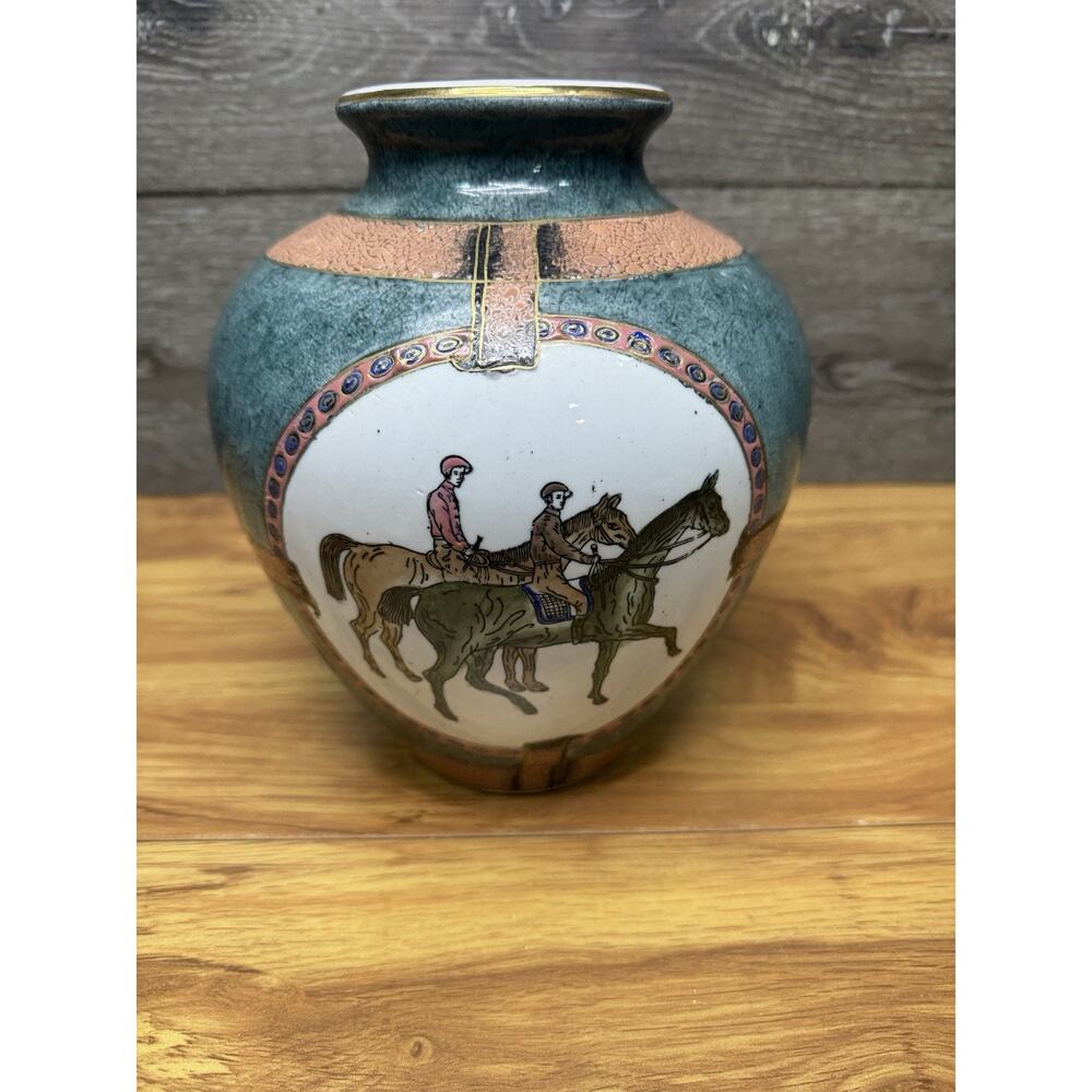 Vintage WBI Porcelain Chinese Vase Horse Bridle Jockey Racing Equestrian